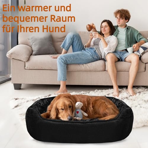Muecleao Hundebett, Weiches waschbares Hundesofa mit Plüsch, bequemes Hundekissen und Rutschfester Hundekorb für kleine und mittelgroße Hunde (Schwarz, 70x60x15cm(L X W X H))