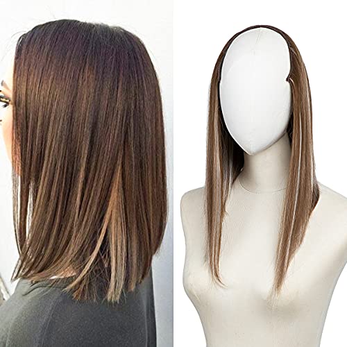 Short Clip in Hair Extensions Synthetic U Part Wig 16 Inch Straight Full Head Hair Pieces for Women SARLA