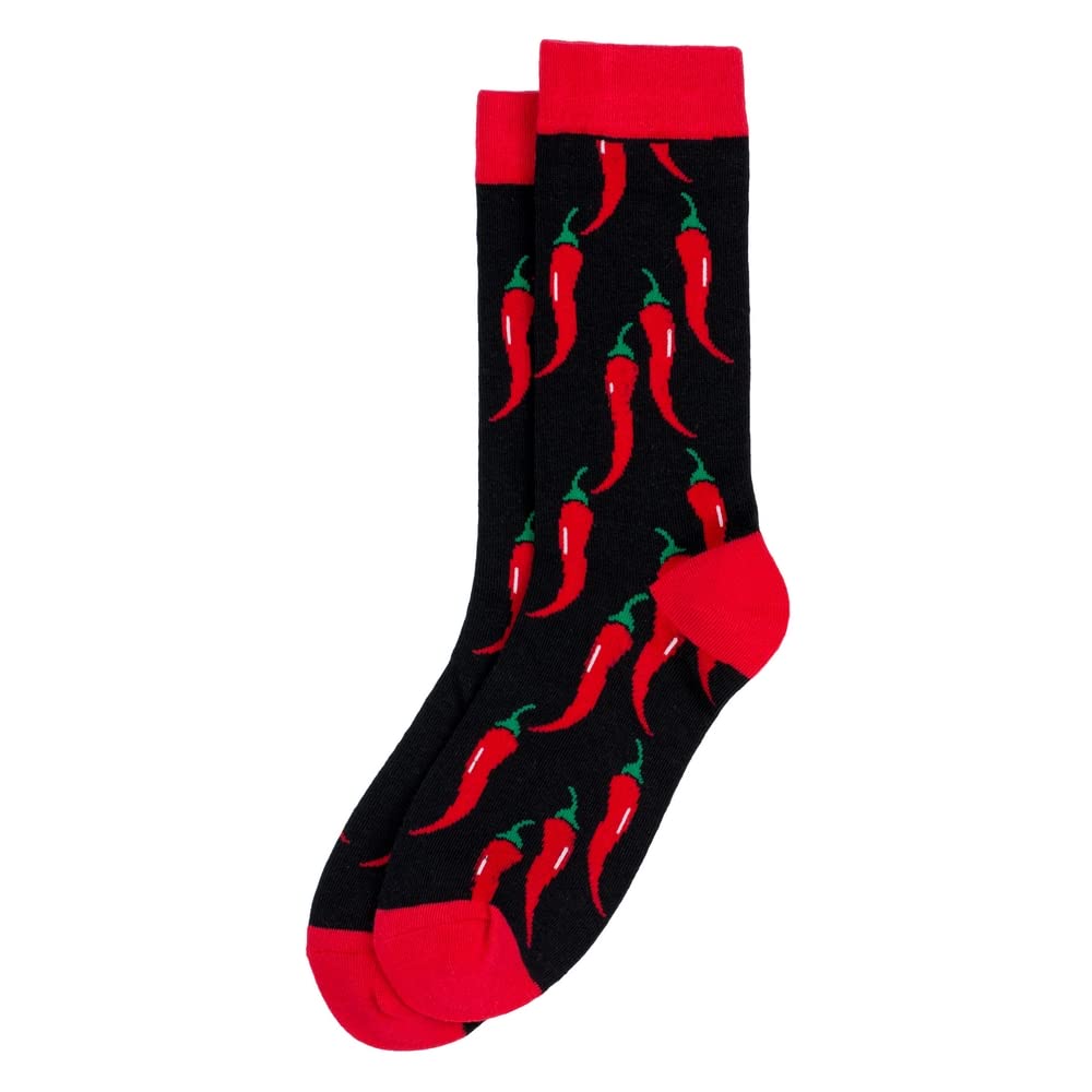 JOE COOL Red Hot Chilli Pepper Novelty Socks – Fun Food Patterned Cotton Blend Crew Socks for Women and Men – Breathable & Stretchy