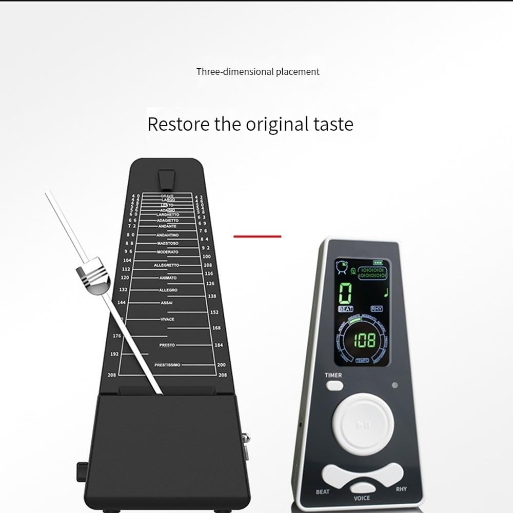 Elektroniczny metronom, panel LCD, głośny dźwięk, wymowa wokalu, z funkcją pomiaru czasu, gitara skrzypce dziecięcy Mini rytm wokalny uniwersalny (Color : Black)