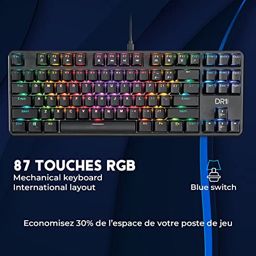Clavier gamer mécanique DR1TECH Raven avec interrupteurs durables 20M clics