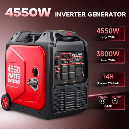 Generador Inversor Portátil POXURIO DK4550iAED 4550 Vatios, Tanque de Combustible de 9L, Súper Silencioso, Gasolina y Propano, 120V miniatura 2