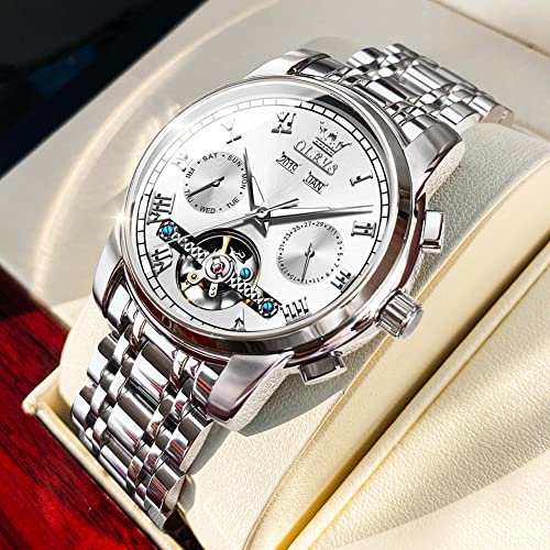 Image of OLEVS Watch Men Mechanical Luxury Classic Fashion Dress Men's Watches Waterproof Stainless Steel Self Winding Watches for Men Large Face Diamond Date No Battery Mens Watch Relojes para Hombres