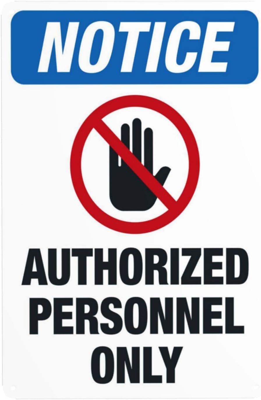 Notice Authorized Personnel Only with Black-Red Hand Rust Free Aluminum Sign - Warning Decor with Pre-Drilled Holes for Business, Street Restricted Zone - 12x16 Inch​