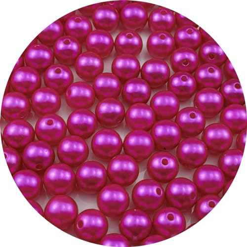 YUEXIGO 100pcs Pearl Beads for Crafts 12mm Resin Pearl for Jewelry Making Round Bulk Pearls Beads with Hole for Sewing Crafts Decoration Necklaces Bracelets Earrings Making(Rose Red)