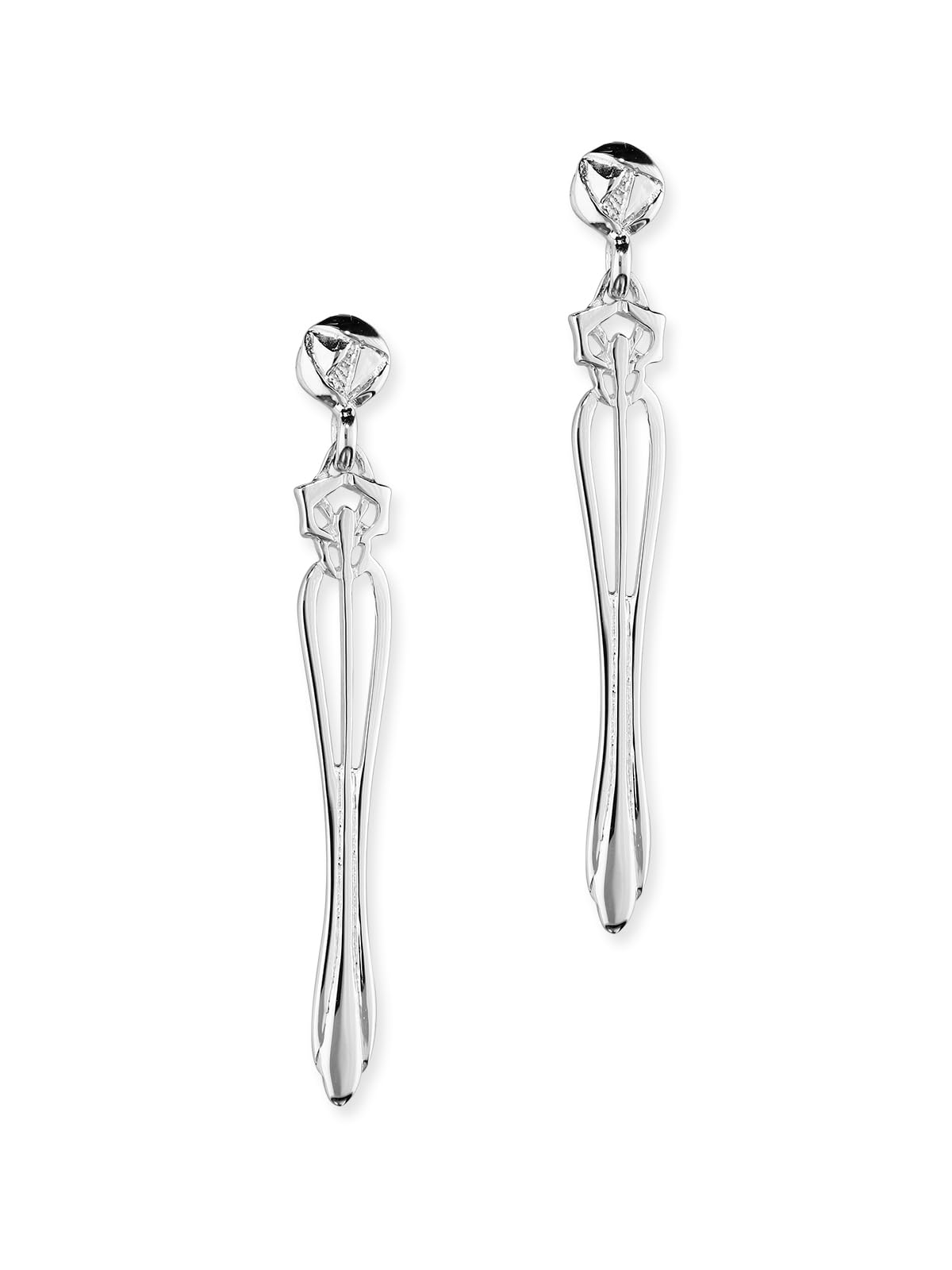 ORTAK 925 Sterling Silver Handmade Long Drop Earrings | Charles Rennie Mackintosh Rose Inspired Design | Art Nouveau | Fine Scottish Jewellery | Made In Scotland, UK