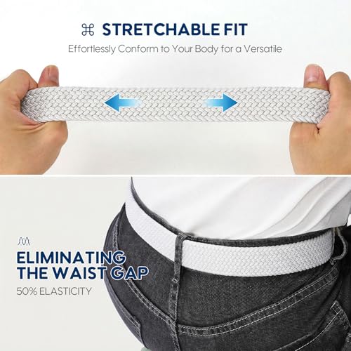 Image of SUOSDEY Men Stretch Braided Belt, Elastic Belt for Jeans Pants Casual Golf Belt 1 3 /8 inch
