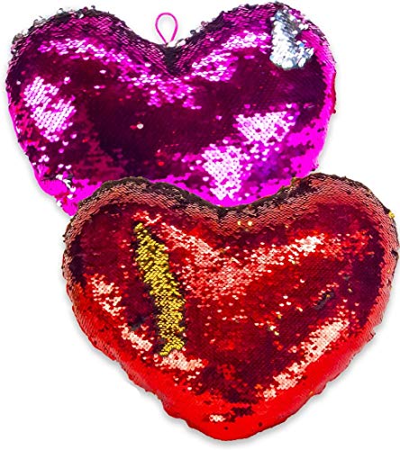 Dino Toys Lot de 2 coussins cœur en pilettes réversibles rouges et roses 20 x 20 cm