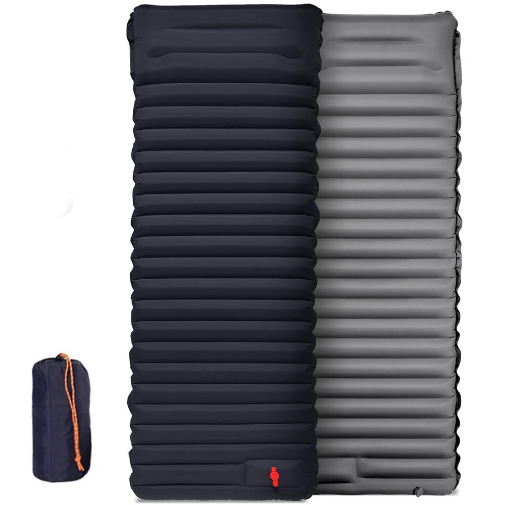 Fengzel Outdoor 足踏み式 キャンプマット 190*70*10cm 幅広 極厚 防水 断熱 複数連結可能 枕一体式 アウトドア 車中泊 リバーシブル エアーマット (ブラック)