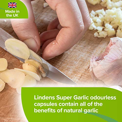 Lindens Hochdosierte Super-Knoblauch 6000 mg Kapseln | 120 Verpackung | Hochdosierter, geruchsloser Knoblauchextrakt, entspricht 6000 mg Knoblauchzehen in jeder Tageskapsel, standardisiert mit 4200 μg Allicin