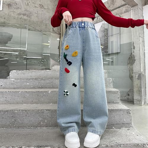 Girls Cute Coconut Tree Graphic Jeans Wide Leg Loose Elastic Waist Comfy Summer Kids Denim Pants for 5-15 Years2