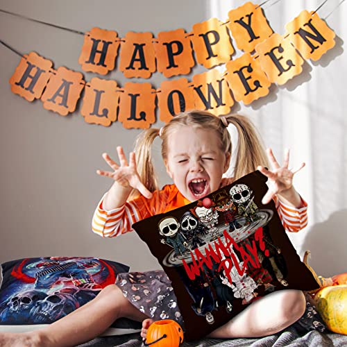Anydesign 4Pcs Halloween Horror Movie Characters Pillow Covers Classic Skull Clown Printed Throw Pillow Case Linen Decorative Cushion Covers For Halloween Party Supplies Home Couch Decor, 18 X 18 #TOP5