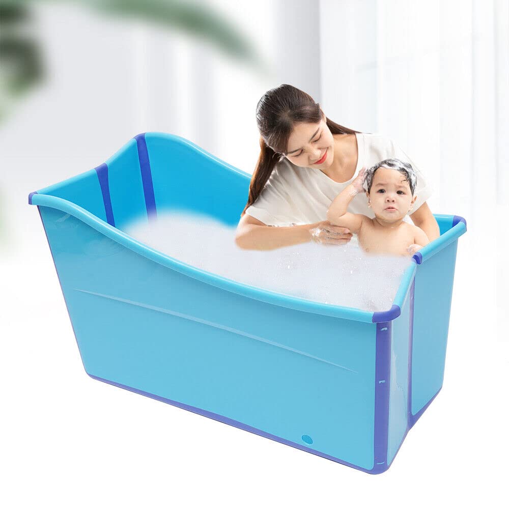 Bañera Plegable de Gran Tamaño Para Adultos y Niños - Portátil, Cubo Rectangular, Color Azul, 98 x 50 x 56 cm