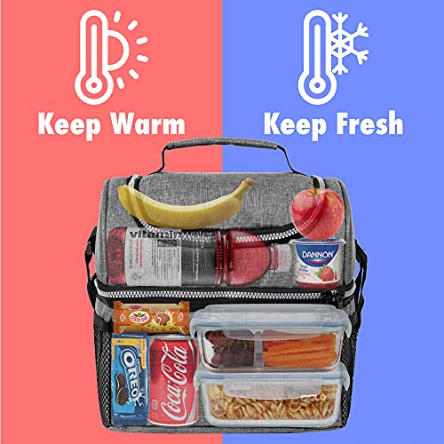 Opux Lunch Box For Men Women, Insulated Large Lunch Bag Adult Work, Double Decker Lunchbox Meal Prep Dual Compartment Leakproof Lunch Cooler, Soft Lunch Pail Tote Boys Girls Kids School, Heather Gray #TOP1
