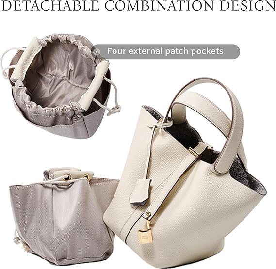 Genuine Leather Bucket Bags for Women, Leather Bucket Bags, Lock Design Top-handle Purses Shoulder Handbag3
