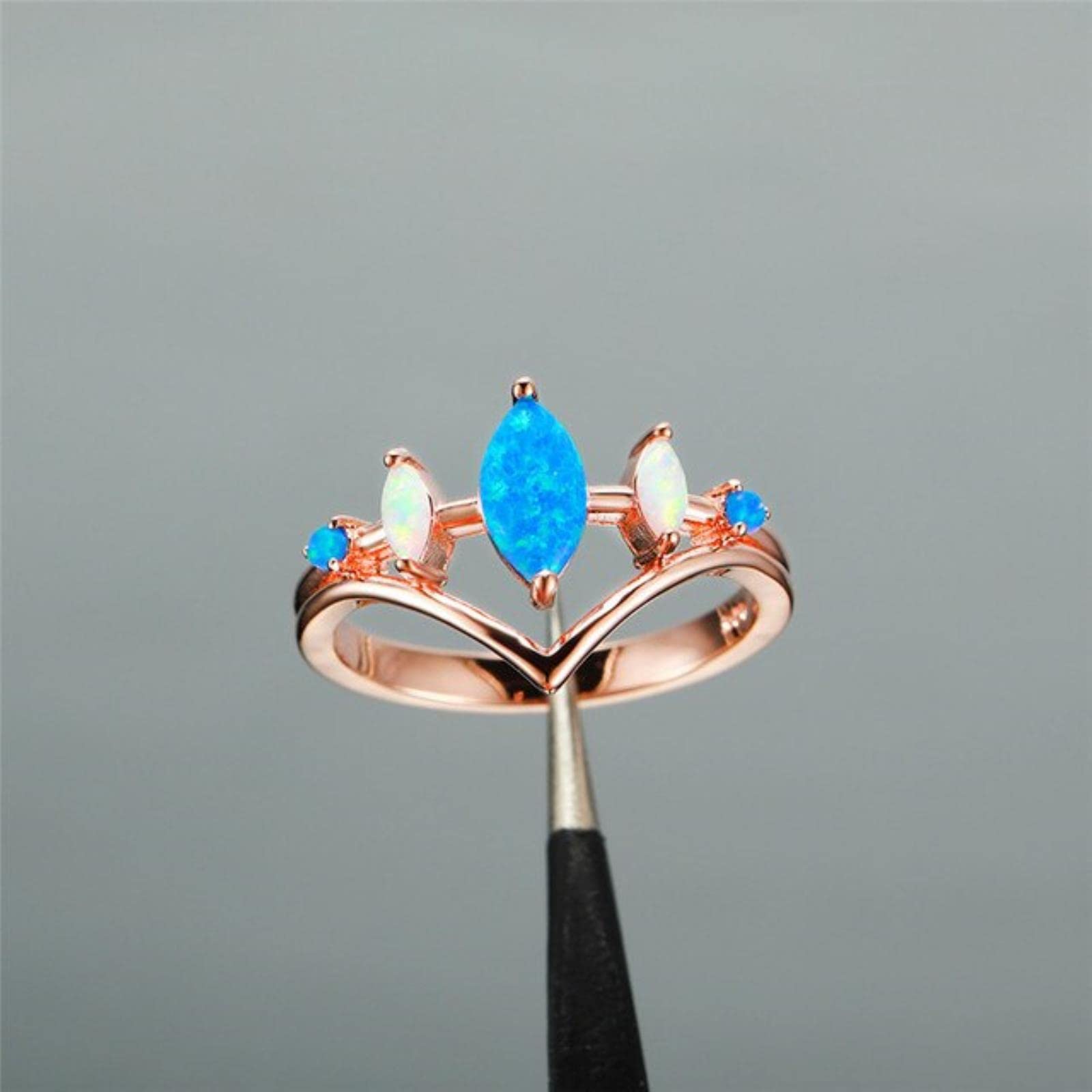 Stopi Women's Blue,Gold,Silver,White Unique Style White Blue Fire Opal Ring Silver Color Rose And Gold Wedding Jewelry Promise Love Engagement Rings For