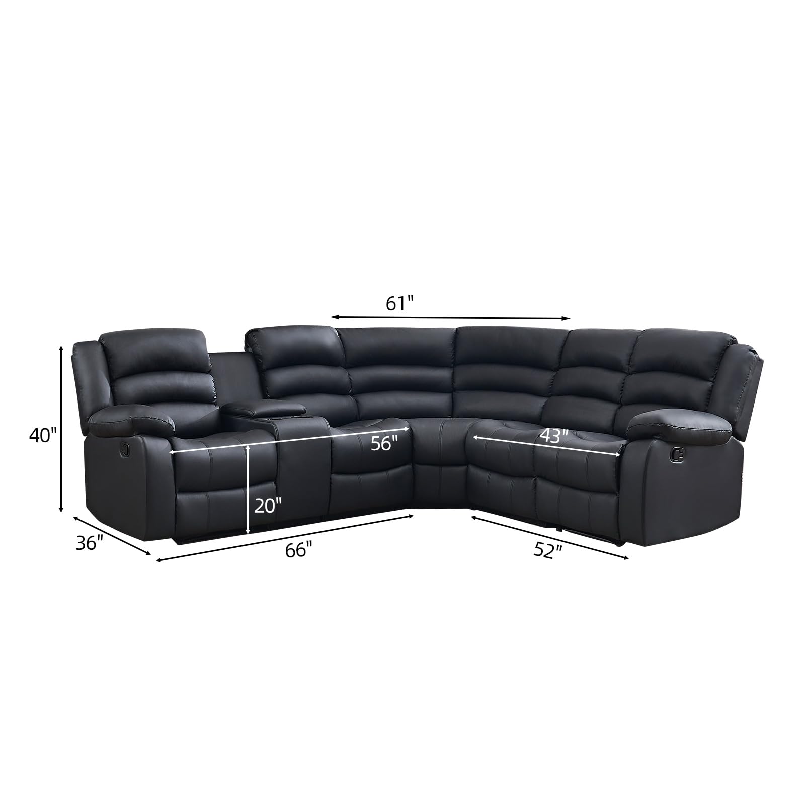 EBELLO Faux Leather L-Shaped Reclining Sectional Sofa Couch, Manual Recliner Sofa, with Cup Holders, Storage Space, a Convertible Backrest 5 Seats Home Furniture Set for Living Room, Black view 2