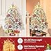 MARTINE MALL 2FT Pre-Decorated Small Christmas Tree with Lights, Artificial Tabletop Mini Christmas Tree Snowy Flocked Xmas Trees with Gold Poinsettia Bow Ball Ornaments for Table Desk Small Space