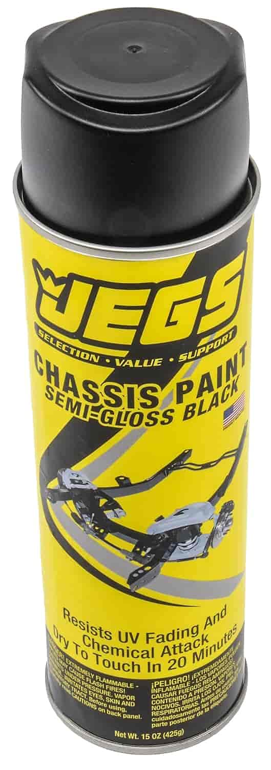 JEGS Chassis Paint | 15 Ounce Aerosol Spray | Resists UV Fading & Chemical Attack | Dry To The Touch In 20 Minutes | Semi-Gloss Black | Made In USA