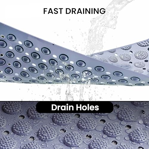 Image of Storite Bath Mat for Bathroom Anti Slip with Foot Scrubber Bath Room Shower Mat Silicone Drain Holes & Suction Mat for Bathroom-Toilat - (70 x 35cm,Grey)
