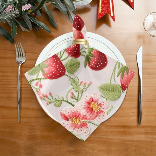 Servilletas de tela estampado Strawberry Flowers 6 uds 20x20 pulg miniatura 4