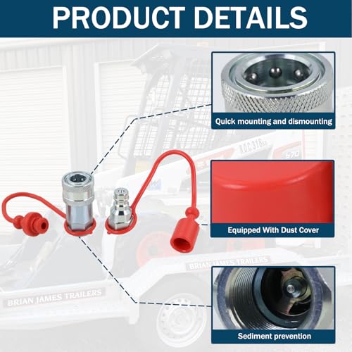 Image of 1 /4 inch NPT Ag Hydraulic Quick Connect Coupler, ISO 5675 Poppet Pioneer Style Tractor Couplers with Dust Caps, Interchangeable with Parker 4000 Series | Eaton /Aeroquip FD42