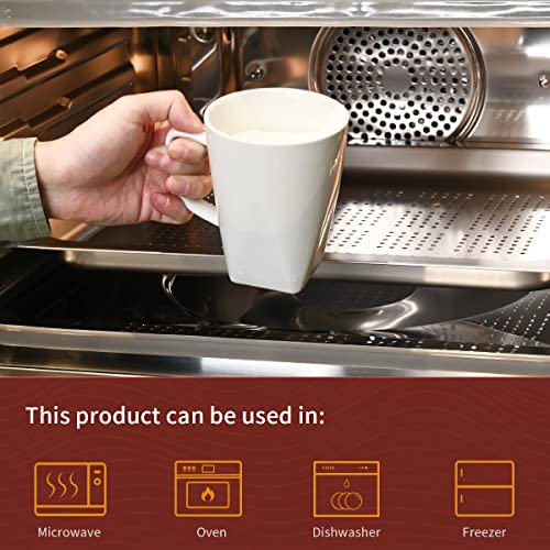 Wishdeco Coffee Mugs Set Of 6, White Mugs With Handle, 14Oz Porcelain Coffee Cups, Ceramic Tea Cups, Large Mugs For Latte, Cappuccino, Milk, Juice, Cocoa, Square Bottom #TOP5