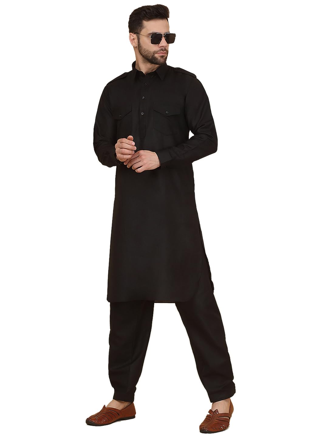 Men's Cotton Pathani Kurta With Drawstring Salwar Set