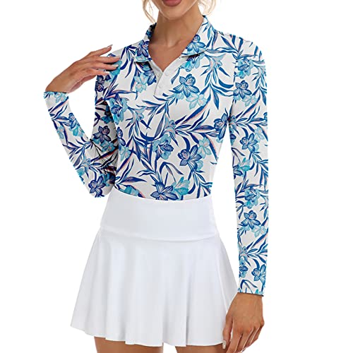 Image of Soneven Womens Golf Shirts Moisture Wicking V Neck Long Sleeve Polo Shirts Collared Tops