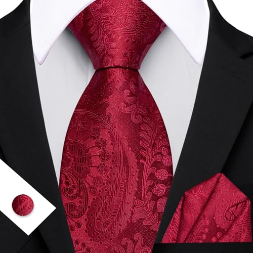 Image of YOHOWA Mens Ties Set Wedding Paisley Neckties with Handkerchief Cufflinks Formal Business