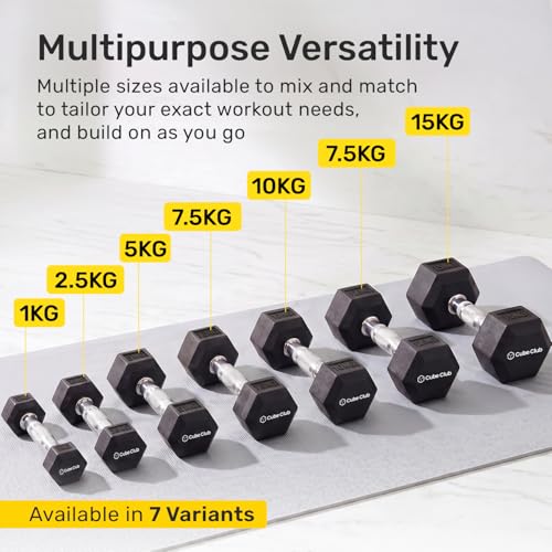 Image of The Cube Club Rubber Encased Hex Dumbbell 5kg Pair (2.5kg Each) | Rubber Coated Anti-Slip Hex Dumbbells for Home Workout, Strength Training & Fitness Exercises for Men & Women
