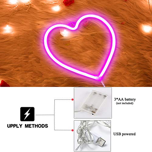 image for XIYUNTE Heart Neon Light Sign, Neon Heart Light Battery or USB Operate