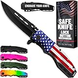 Spring Assisted Pocket Knife American Flag - Tactical Folding Knives for Men - Good for Camping, Military, Hunting, Outdoor Activities - Food Processing Knives - Gifts for Birthday Anniversary 6681 F