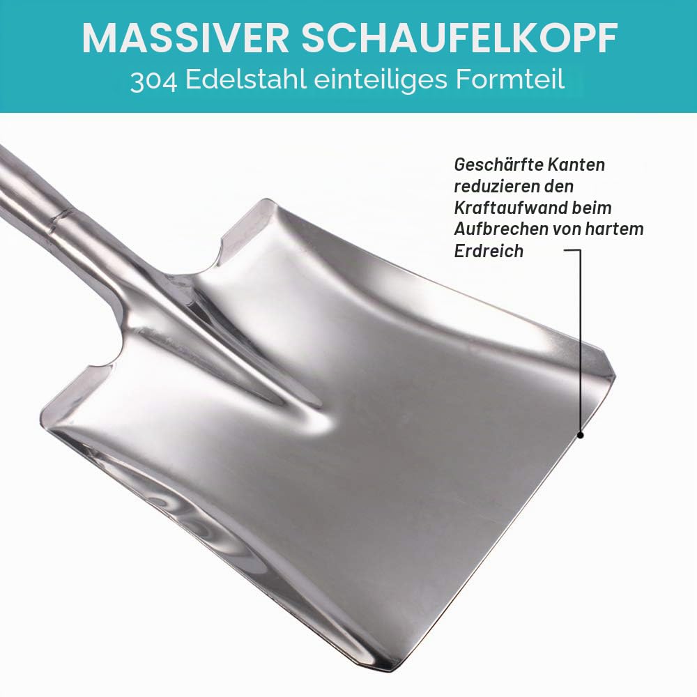 LUBAN Schaufel aus Edelstahl, Länge:80, Quadratische Schaufel aus Metall mit mit D-Griff, rostfreie Spatenschaufel mit Einer flachen Vorderkante, für Gartenarbeit, Camping, Transplantation
