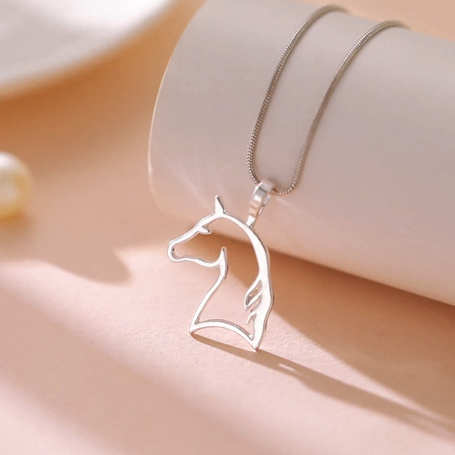 Collana Con Ciondolo Testa Di Cavallo In Stile Etnico - Acciaio Inox, 22x32 Mm, Catena 45+5 Cm, Regalo Per Amanti Dei Cavalli, Argento - 2