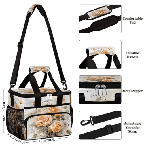Roses Insulated Picnic Backpack Lunch Box for Women Men Picnic Basket Tote Lunch Bag Picnic Bag Portable Lunch Bags for Picnic, Beach, Work, Trip,Office, Camp Yellow Flowers