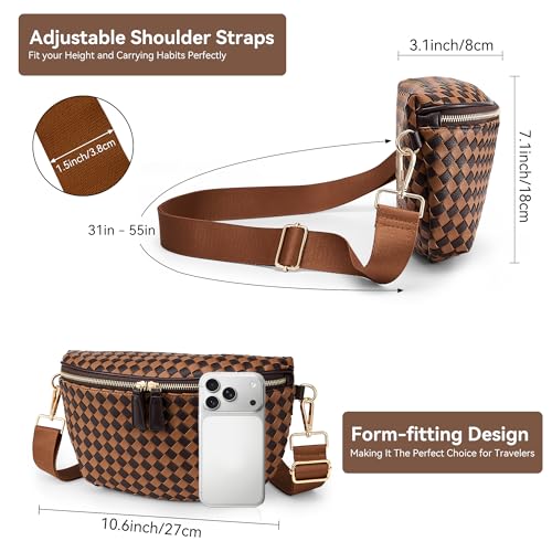 Image of KALIDI Woven Crossbody Bag for Women Travel Vegan Leather Checkered Bum Bag | Fanny Packs for Woman Trendy Cross Body Sling Purse for Casual Everyday Daily Errands Shopping Trip Festival