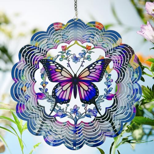 Image of Eandisom Wind Spinners Outdoor Butterfly - Birthday Gifts for Women, for Mom, Butterflies Hanging 12 inch 3D Wind Sculptures for Garden Decor for Outside, Patio, Yard, Outdoor