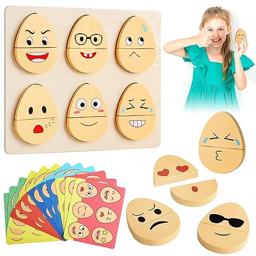 Montessori Toys Expression Puzzles for Kids Age 3-8, Wooden Personalized Puzzles Toys Preschool Educational Toys, 7.49,