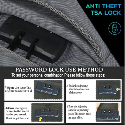 Smell Proof Backpack with Lock,Water Resistant Smell Proof Bags Travel Laptop Backpack,Large Capacity Carbon Enduring Smell Proof Stash Bag with Lock for Men Women(Grey)4