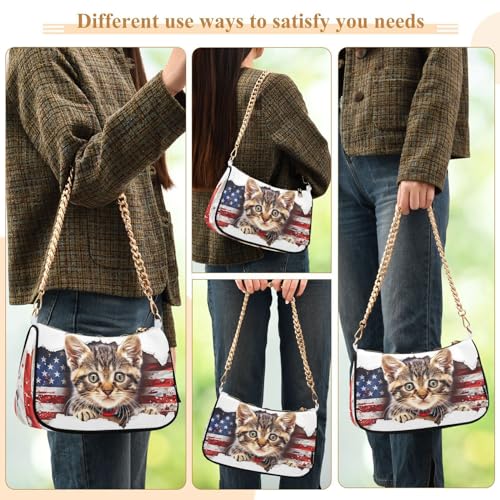 Image of Shoulder Bags for Women American US Flag Independence Day Patriotic Hobo Tote Handbag Small Clutch Purse with Zipper Closure