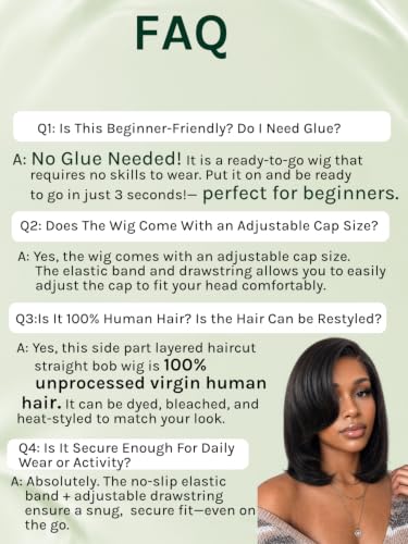 Image of KLAIYI Layered Side Bangs Bob Straight Precut 6x4 Lace Wigs Human Hair 12 inch