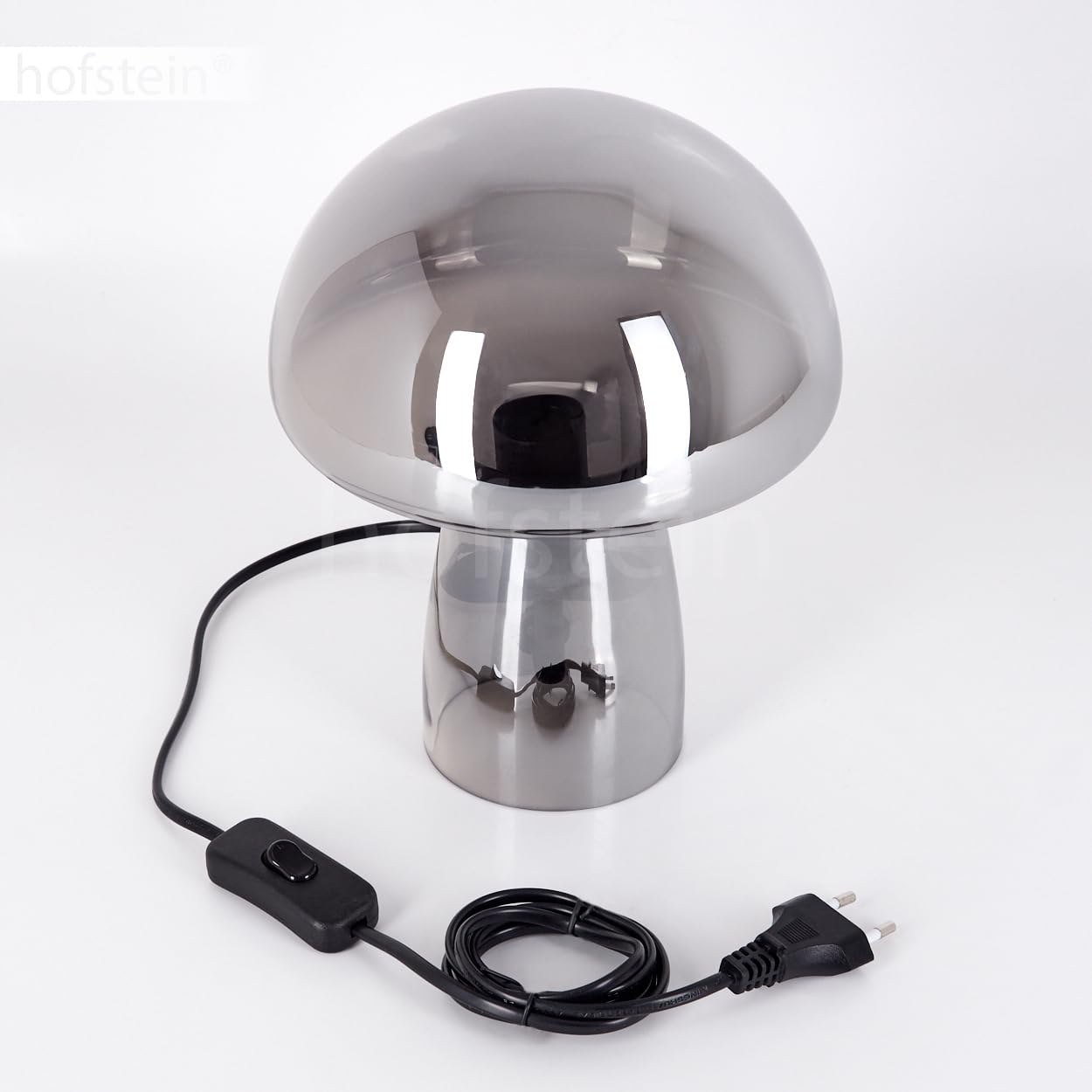Lampe de table Almagre, en métal/verre noir/chrome/fumée, lampe au design moderne vintage/rétro avec abat-jour en verre (Ø 18 cm) et interrupteur marche/arrêt sur le câble, 1 x E14, sans ampoule
