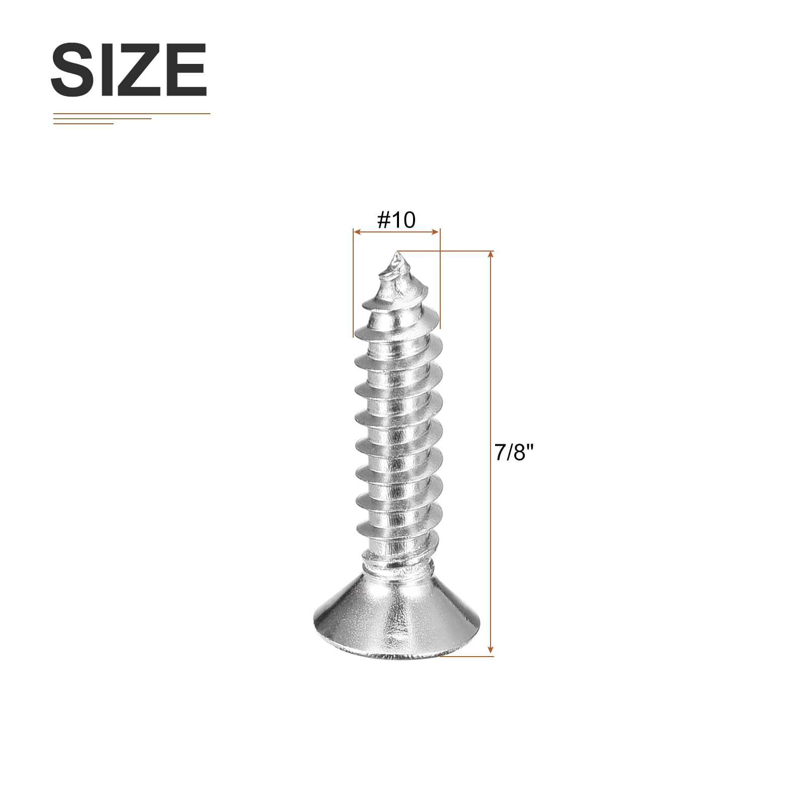 DTGN 25Pcs #10x7/8" Flat Head Wood Screws, 304 Stainless Steel Phillips Self Tapping Screws - Good for Woodworking Furniture - Silver - Image 2