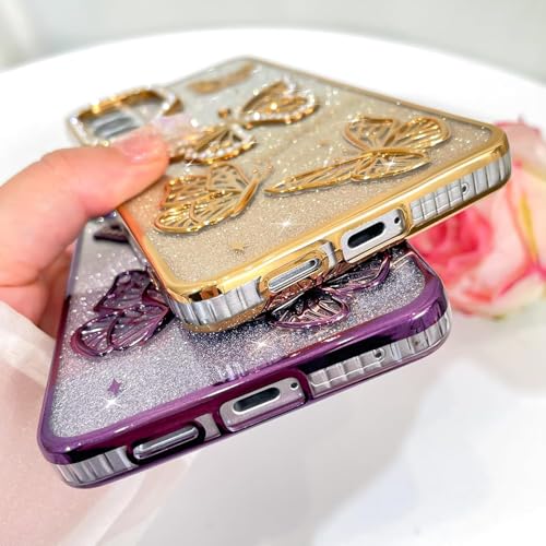 Image of Elzzi Electroplated Butterfly Phone Cover for Samsung S26 Plus Case, Showcasing Pearlescent Diamond Soft TPU, Camera Protection, Shockproof, Dropresistant Stylish for Girls & Women (Gold)