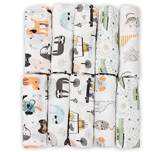 FENSILO Muslin Cloths, Muslin Nappies, Pack of 10, 70 x 80 cm, Fabric Nappies, Made in the EU