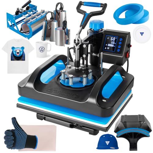 Topdeep Pro Heat Press 15x12 Inch 8 in 1 Heat Press Machine with 30 OZ Tumbler Press Swing Away T Shirt Pressing Machine Combo Tumbler Heat Press Machine Sublimation for T-Shirt Hat Cap Mug Plate