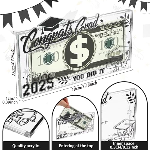 Graduation Gifts 2025 Money Holder, Acrylic Graduation Money Cash Envelope Box for Class of 2025 Senior College2