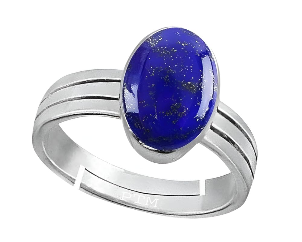 PTM Natural Lapis Lazuli 3.25 to 10.25 Ratti or 3.00 to 9.50 Carat Astrological Certified Gemstone Pure Sterling Silver/925 bis Hallmark Adjustable Ring for Men Women