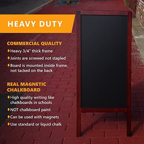 Bandle B. Sandwich Board Chalkboard Easel | A Frame Chalkboard Sign Outdoor Or Indoor | Large 2 Sided Magnetic Chalkboard | A Frame Sign | 41” Tall, Heavy Duty, Mahogany Finish #TOP4